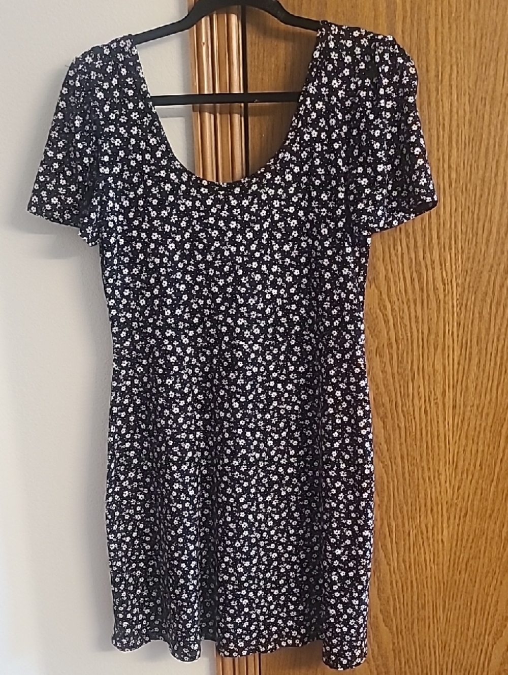 Altar'd State Black Mini Dress with White Floral Print